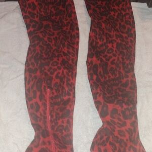 Liliana Red Leopard Over-the-Knee Boots